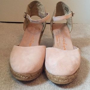 Blush suede espadrille wedges